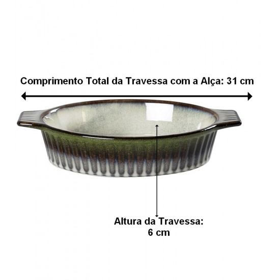 Travessa 31cm 1,4 Litros Oval Mista Em Cerâmica Verde